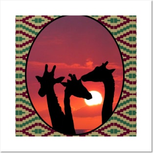 Giraffe Sunset Posters and Art